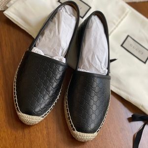 Gucci Micro Gg Leather Espadrille Flats